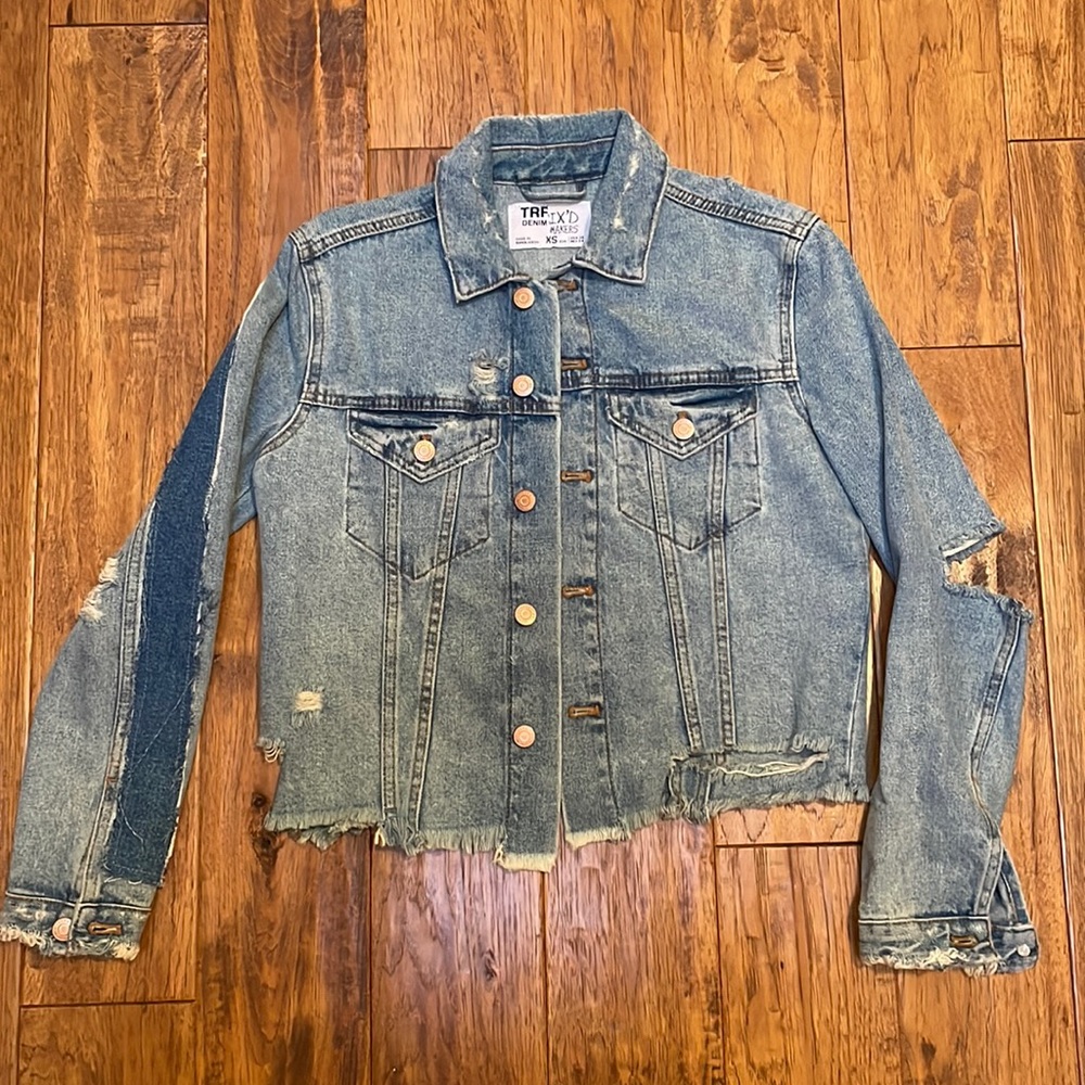 Zara TRF Denim Distressed Jacket - Picture 1 of 2